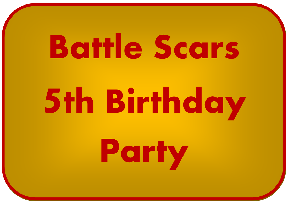 Battle Scars 5th birthday party button