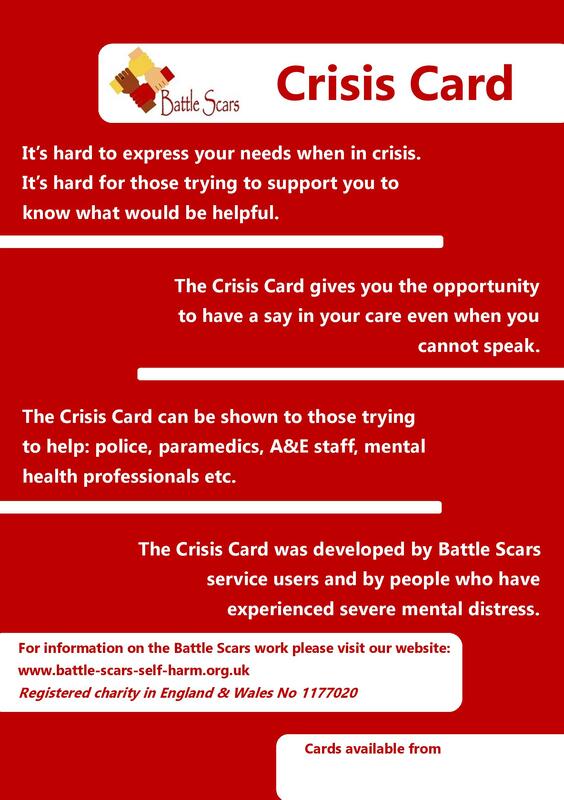 crisis card A5 poster is mostly red with white