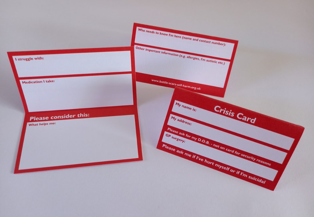 3 crisis cards showing the outside, inside and back