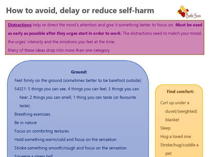avoid delay reduce self-harm distractions grounding comfort 