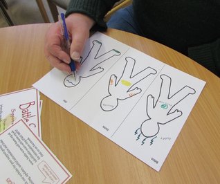 group activity before during after about self-harm self-awareness is 3 outlines of a person and someone is drawing in how they feel