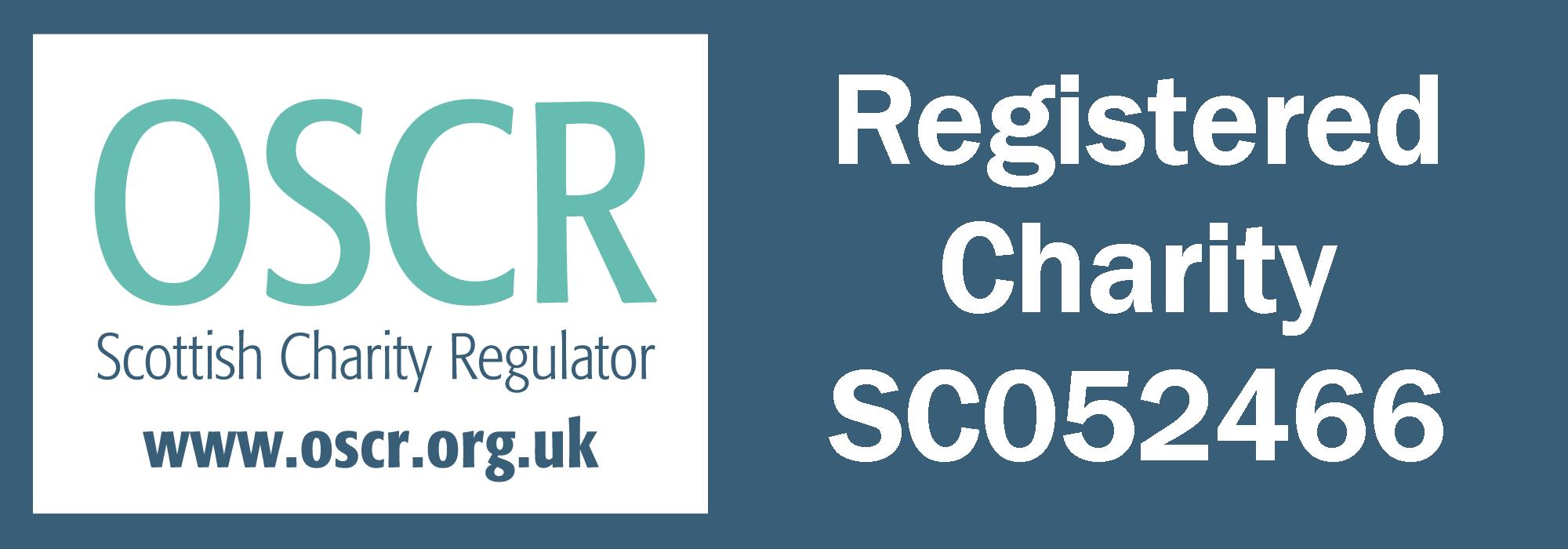 The badge we use about our registration with the Scottish Charity Regulator is blue with our charity number