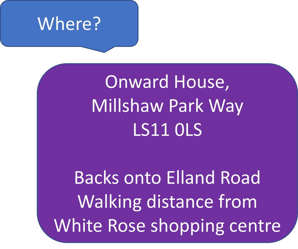 Where: Millshaw Park Way LS11 0LS. Backs onto Elland Road. Walking distance from White Rose shopping centre 